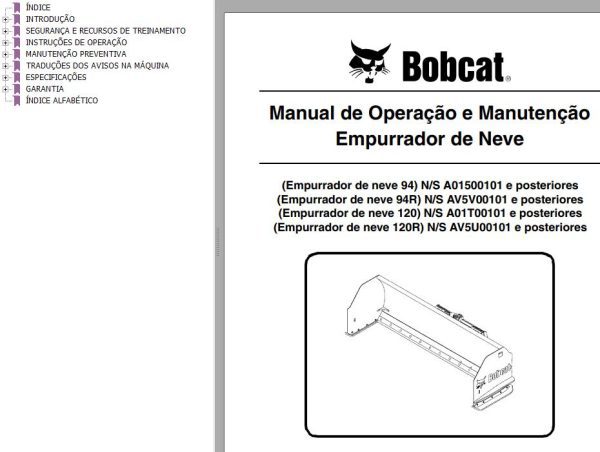 Bobcat Snow Pusher 94 94R 120 120R Operation Maintenance Manual 6904233 PT