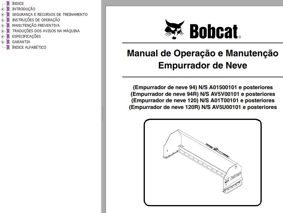Bobcat Snow Pusher 94 94R 120 120R Operation Maintenance Manual 6904233 PT