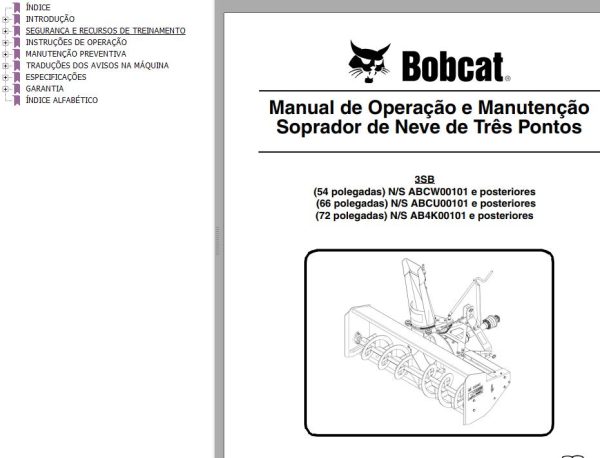 Bobcat Snowblower 54 66 72 Operation Maintenance Manual 6986931 PT