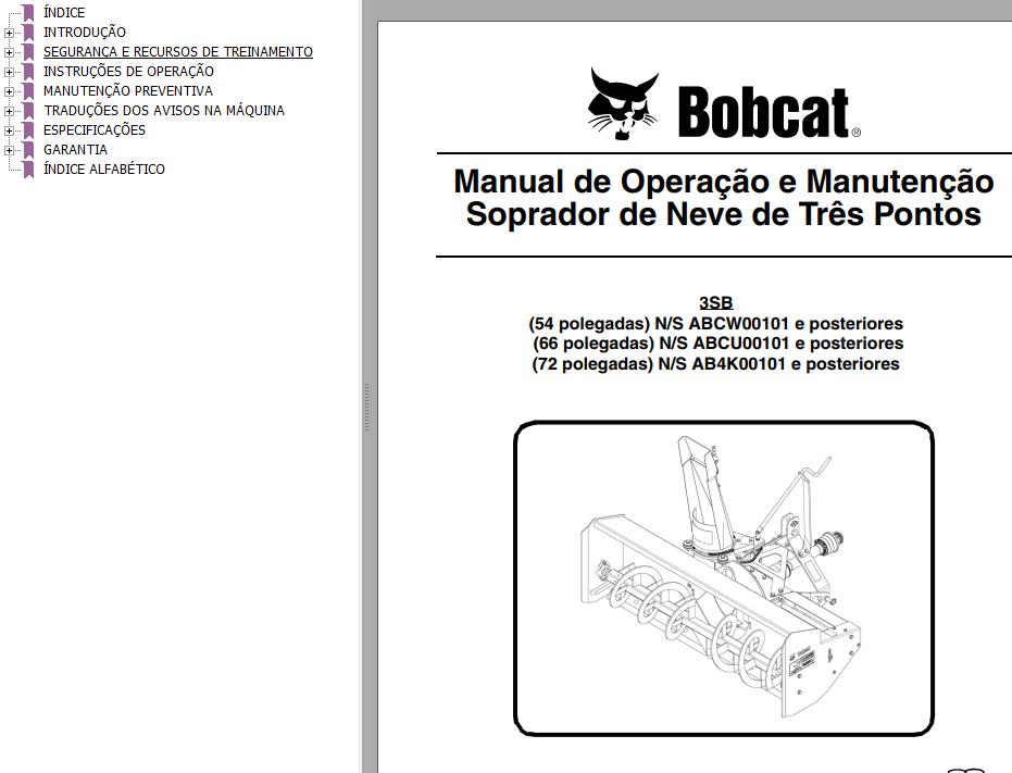 Bobcat Snowblower 54 66 72 Operation Maintenance Manual 6986931 PT