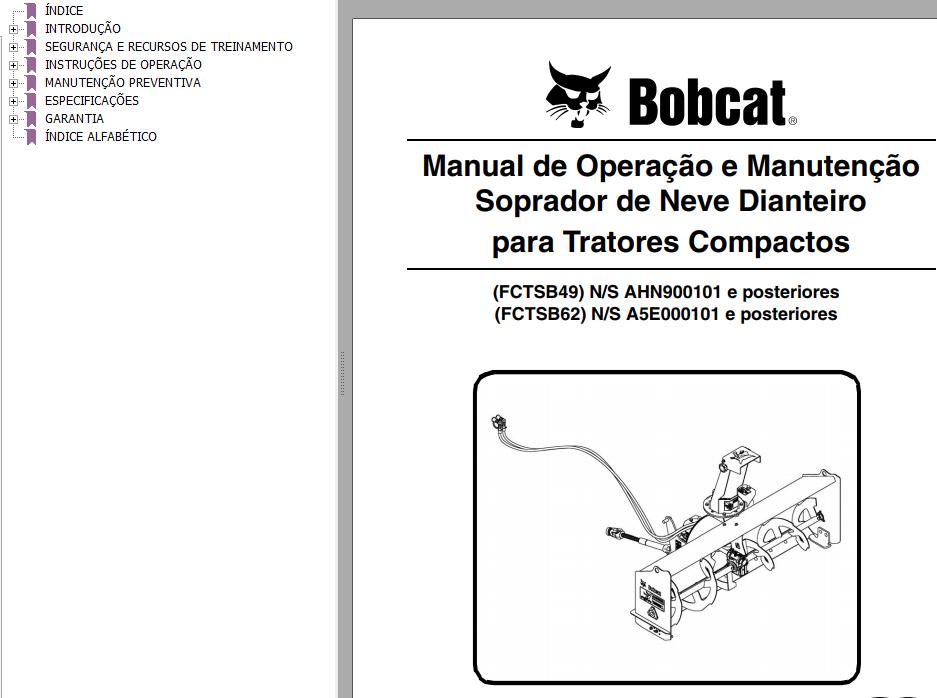 Bobcat Snowblower FCTSB49 FCTSB62 Operation Maintenance Manual 6989401 PT