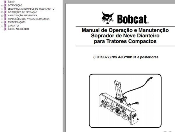 Bobcat Snowblower FCTSB72 Operation Maintenance Manual 6987298 PT
