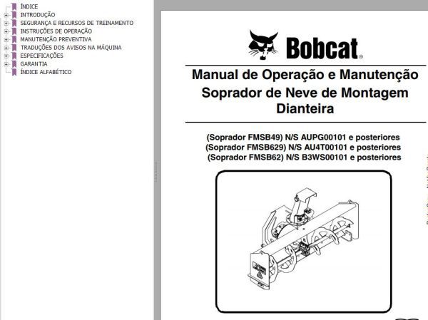Bobcat Snowblower FMSB49 FMSB629 FMSB62 Operation Maintenance Manual 6990475 PT