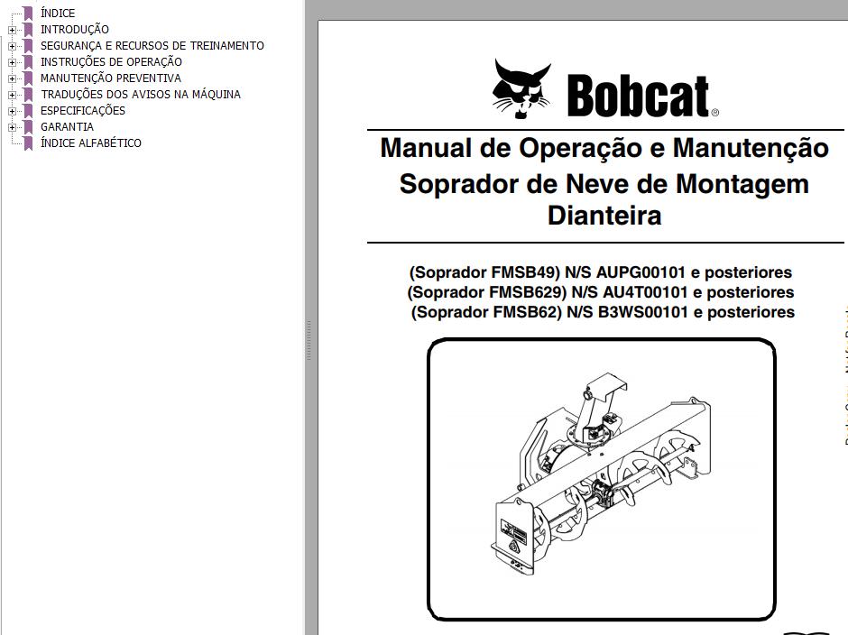 Bobcat Snowblower FMSB49 FMSB629 FMSB62 Operation Maintenance Manual 6990475 PT