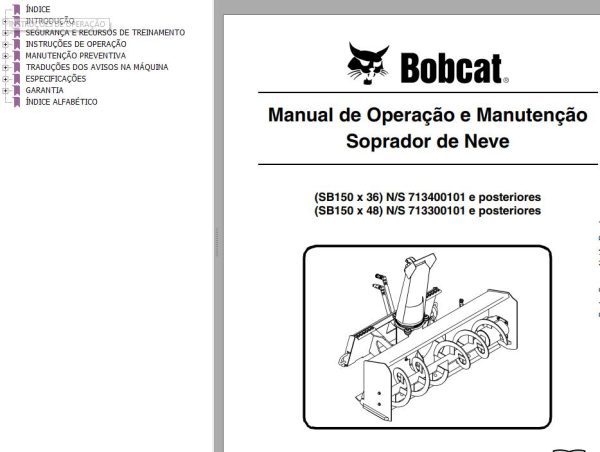 Bobcat Snowblower SB150x36 SB150x48 Operation Maintenance Manual 6902477 PT