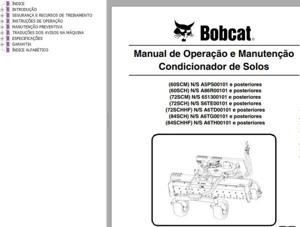 Bobcat Soil Conditioner 60SCM to 84SCHHF Operation Maintenance Manual 6986686 PT