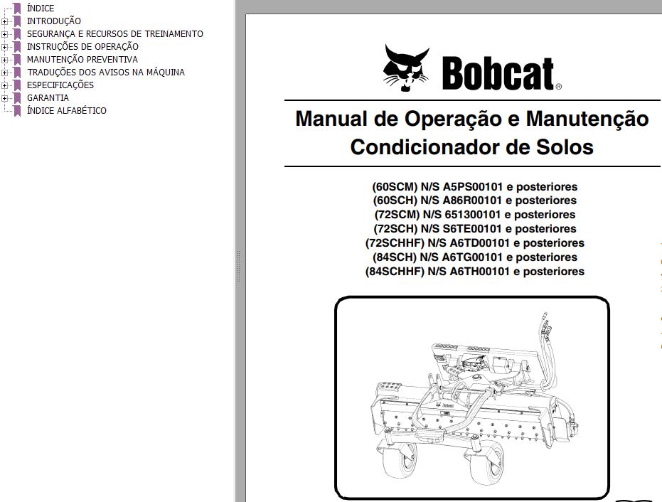 Bobcat Soil Conditioner 60SCM to 84SCHHF Operation Maintenance Manual 6986686 PT