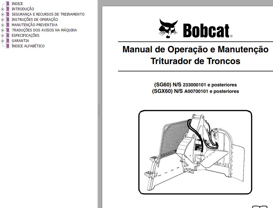 Bobcat Stump Grinder SG60 SGX60 Operation Maintenance Manual 6901089 PT