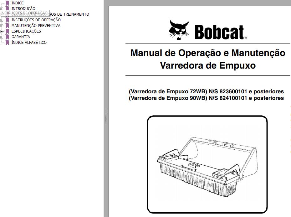 Bobcat Thrust Sweeper 72WB 90WB Operation Maintenance Manual 6901160 PT