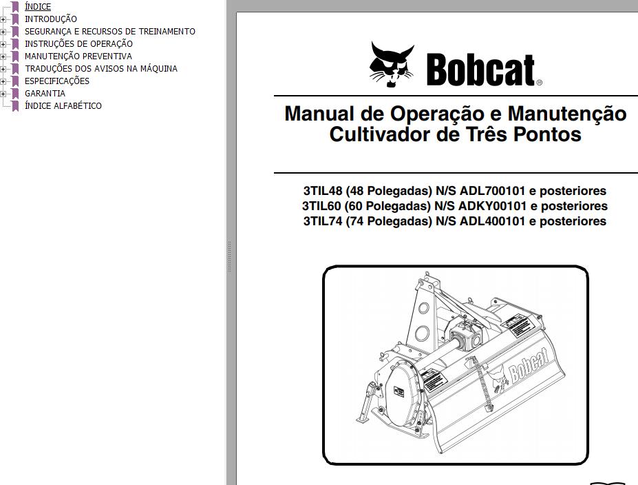 Bobcat Tiller 3TIL48 3TIL60 3TIL74 Operation Maintenance Manual 6987114 PT