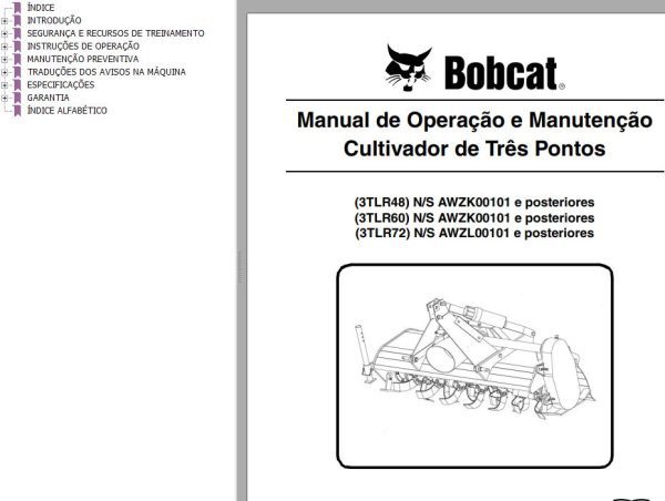 Bobcat Tiller 3TLR48 3TLR60 3TLR72 Operation Maintenance Manual 6990356 PT