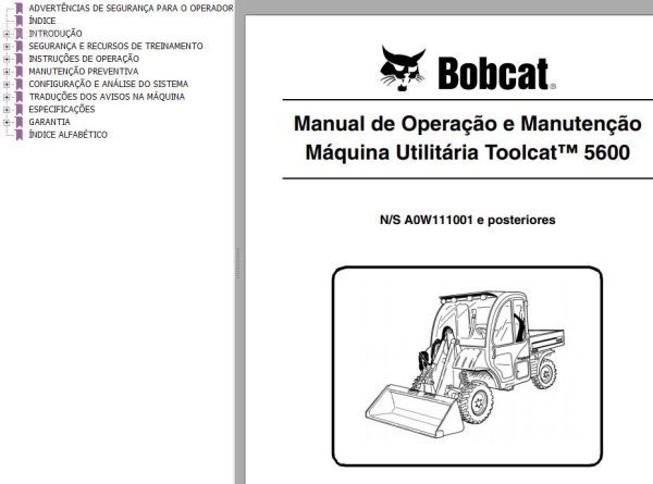 Bobcat Toolcat Utility 5600 Operation Maintenance Manual PT