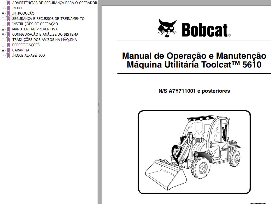 Bobcat Toolcat Utility 5610 Operation Maintenance Manual PT