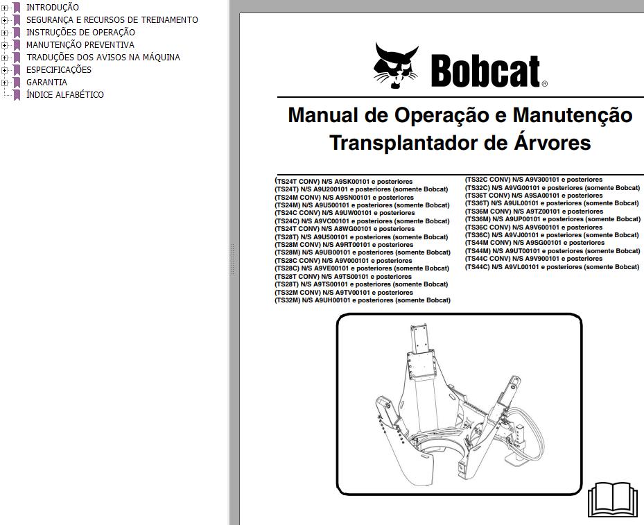 Bobcat Tree Spade TS24T CONV to TS44C Operation Maintenance Manual 6904224 PT