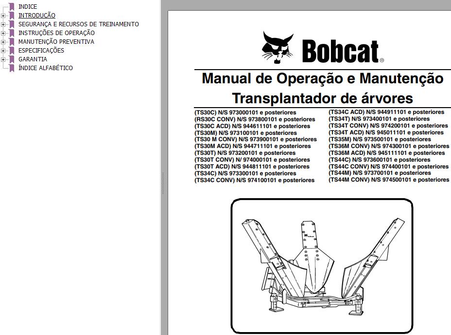 Bobcat Tree Spade TS30C to TS44M CONV Operation Maintenance Manual 6900946 PT