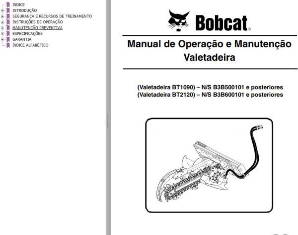 Bobcat Trencher BT1090 BT2120 Operation Maintenance Manual 6990977 PT