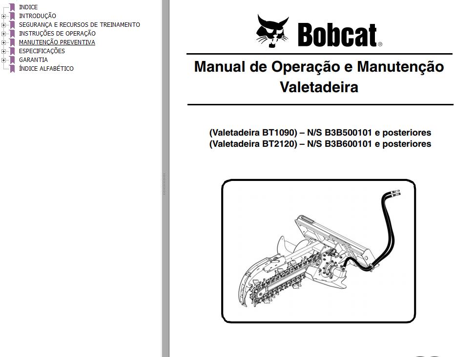 Bobcat Trencher BT1090 BT2120 Operation Maintenance Manual 6990977 PT