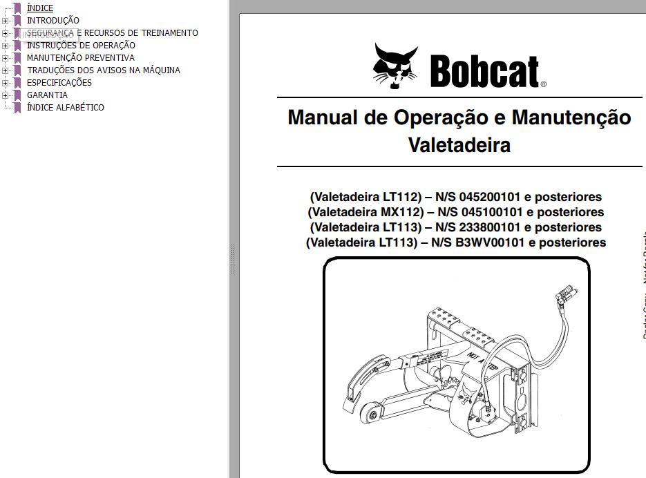 Bobcat Trencher LT112 MX112 LT113 Operation Maintenance Manual 6902550 PT