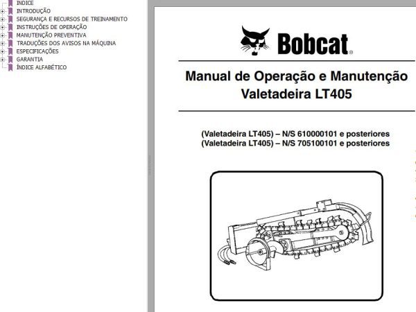 Bobcat Trencher LT405 Operation Maintenance Manual 6722909 PT