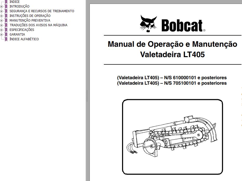 Bobcat Trencher LT405 Operation Maintenance Manual 6722909 PT