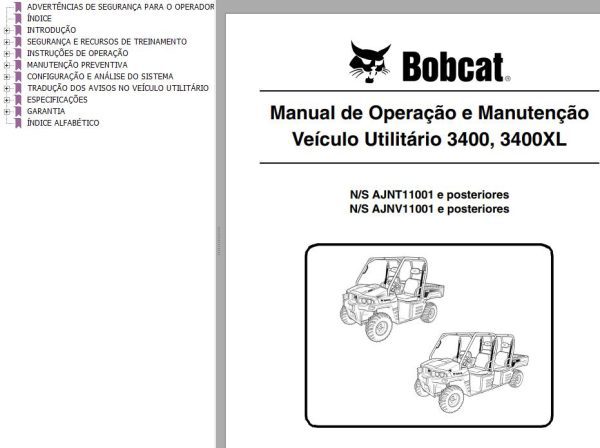Bobcat Utility 3400 3400XL Operation Maintenance Manual PT