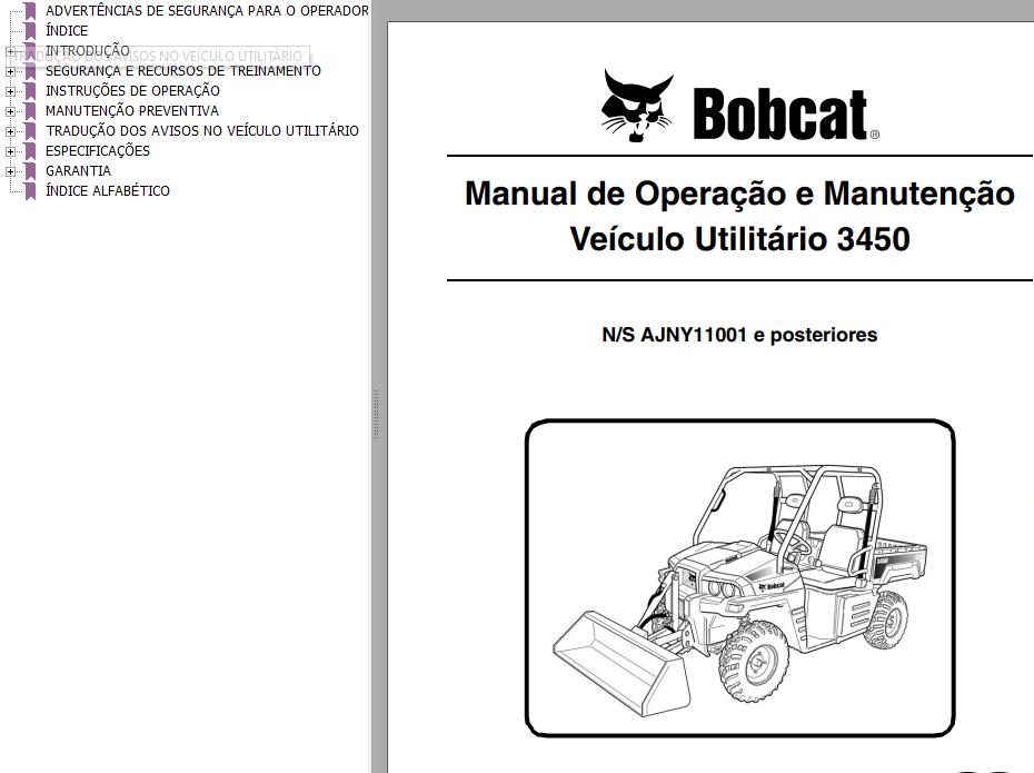 Bobcat Utility 3450 Operation Maintenance Manual PT 1