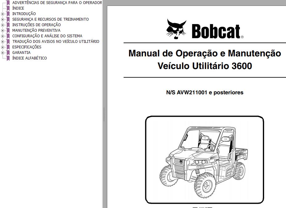 Bobcat Utility 3600 Operation Maintenance Manual PT
