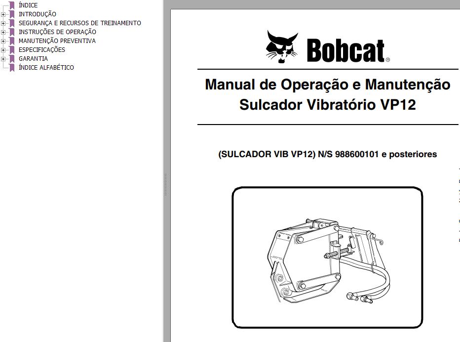 Bobcat Vibratory Plow VP12 Operation Maintenance Manual 6902574 PT