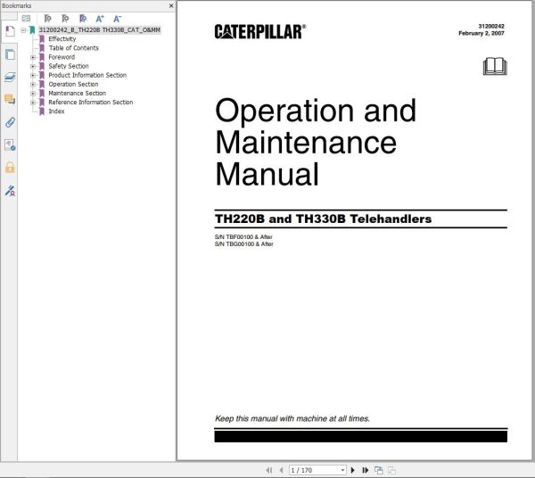 CAT Telehandler TH220B Flash File Parts Manual Service Manual Operation And Maintenance Manual