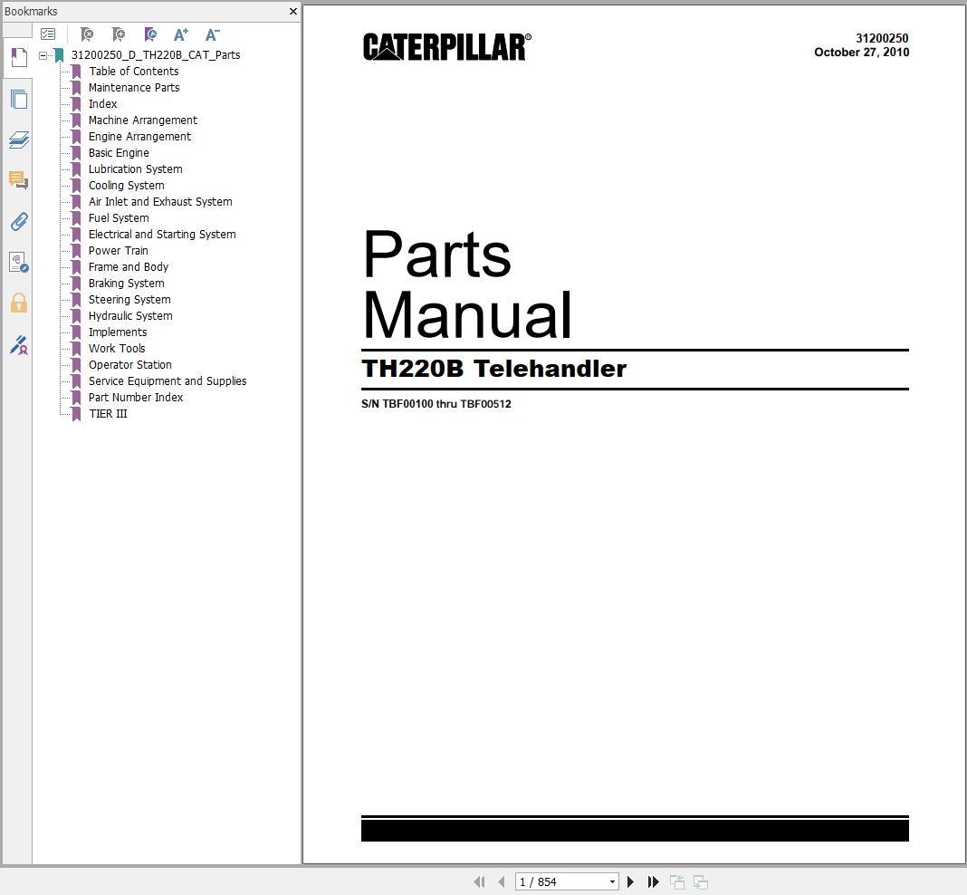 CAT Telehandler TH220B Parts Manual