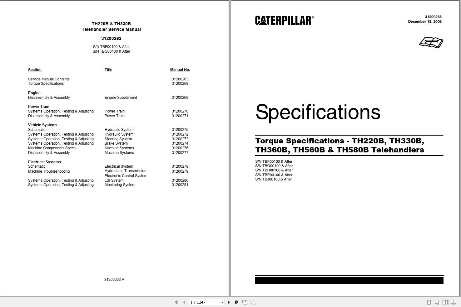 CAT Telehandler TH220B Service Manual