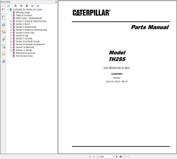 CAT Telehandler TH255 Parts Manual