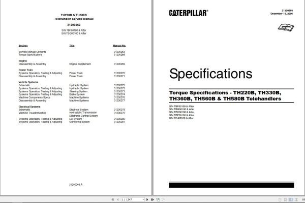 CAT Telehandler TH330B Service Manual