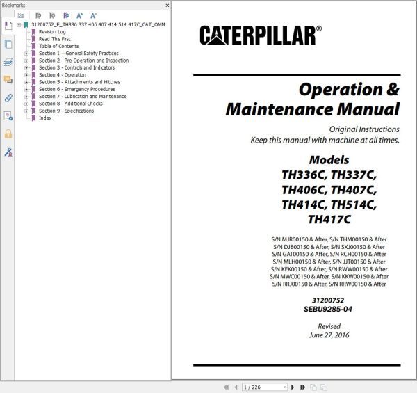 CAT Telehandler TH337C Operation And Maintenance Manual 1
