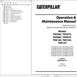CAT Telehandler TH337C Parts Manual Service Manual Operation And Maintenance Manual
