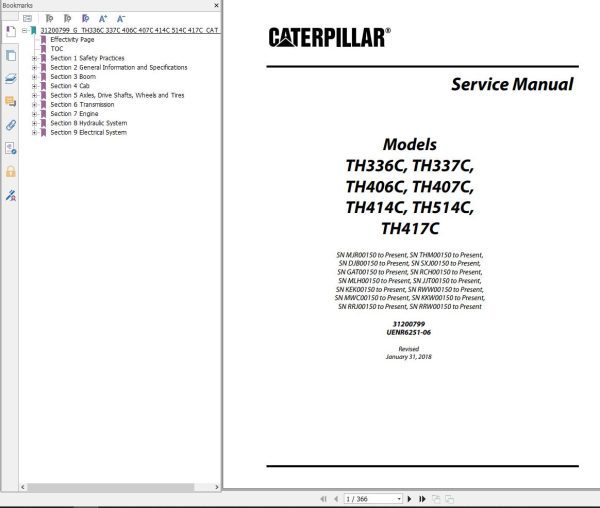CAT Telehandler TH337C Service Manual