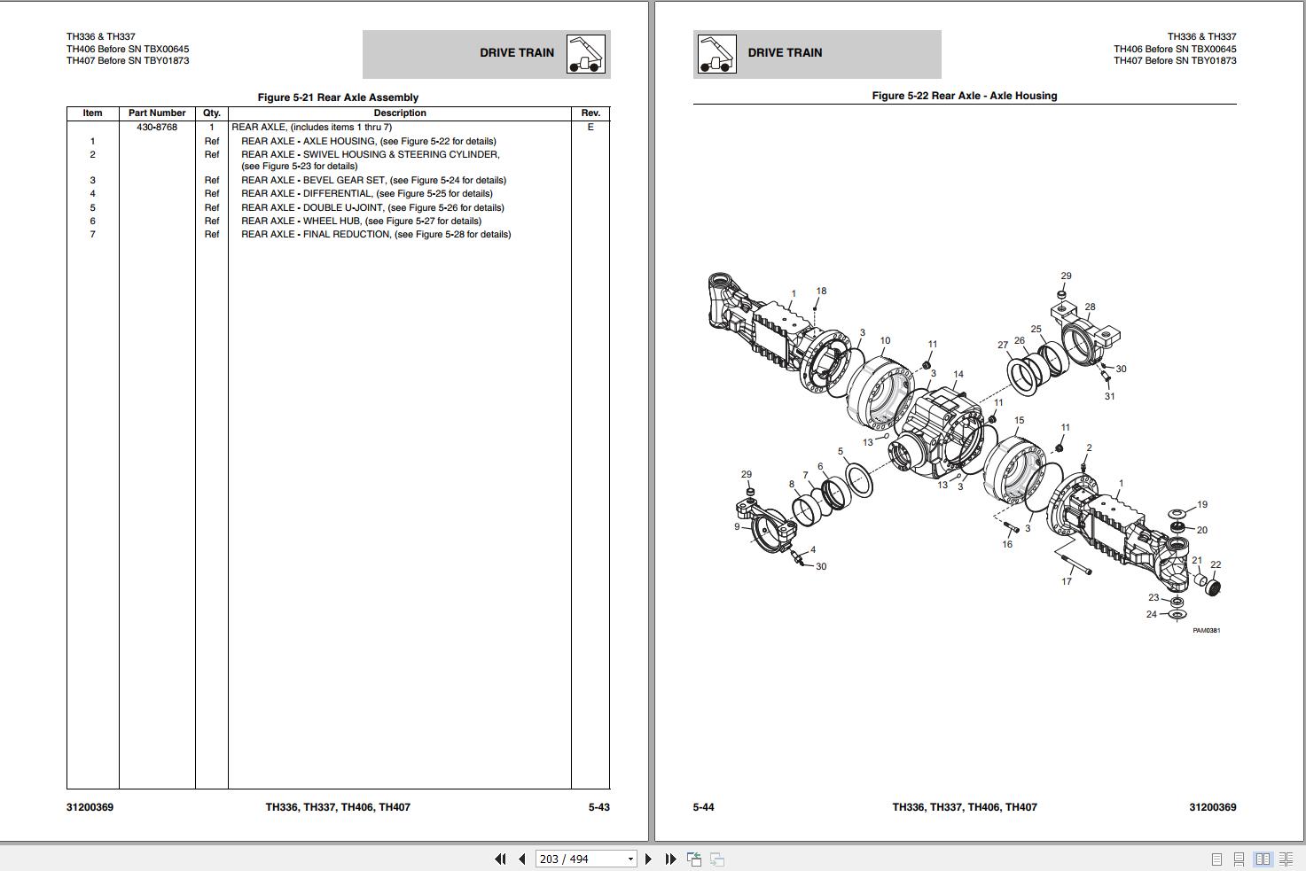 CAT Telehandler TH406 Parts Manual