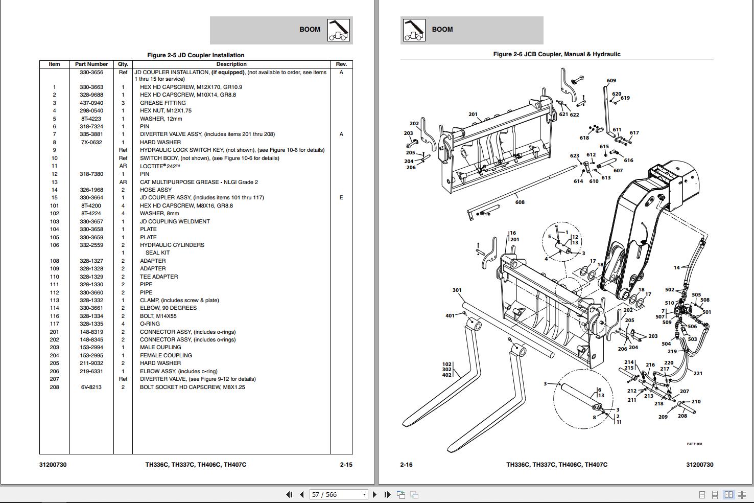 CAT Telehandler TH406C Parts Manual