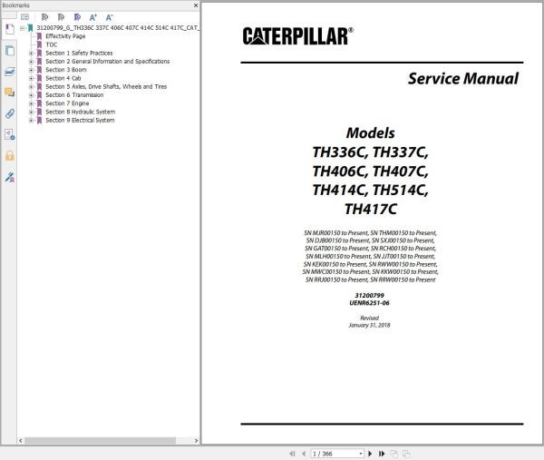 CAT Telehandler TH406C Service Manual