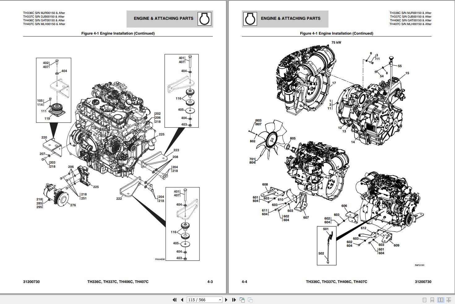 CAT Telehandler TH407C Parts Manual