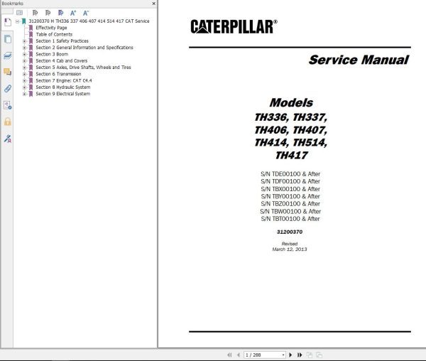 CAT Telehandler TH414 Service Manual