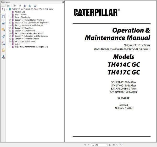 CAT Telehandler TH414C GC Parts Manual Service Manual Operation And Maintenance Manual