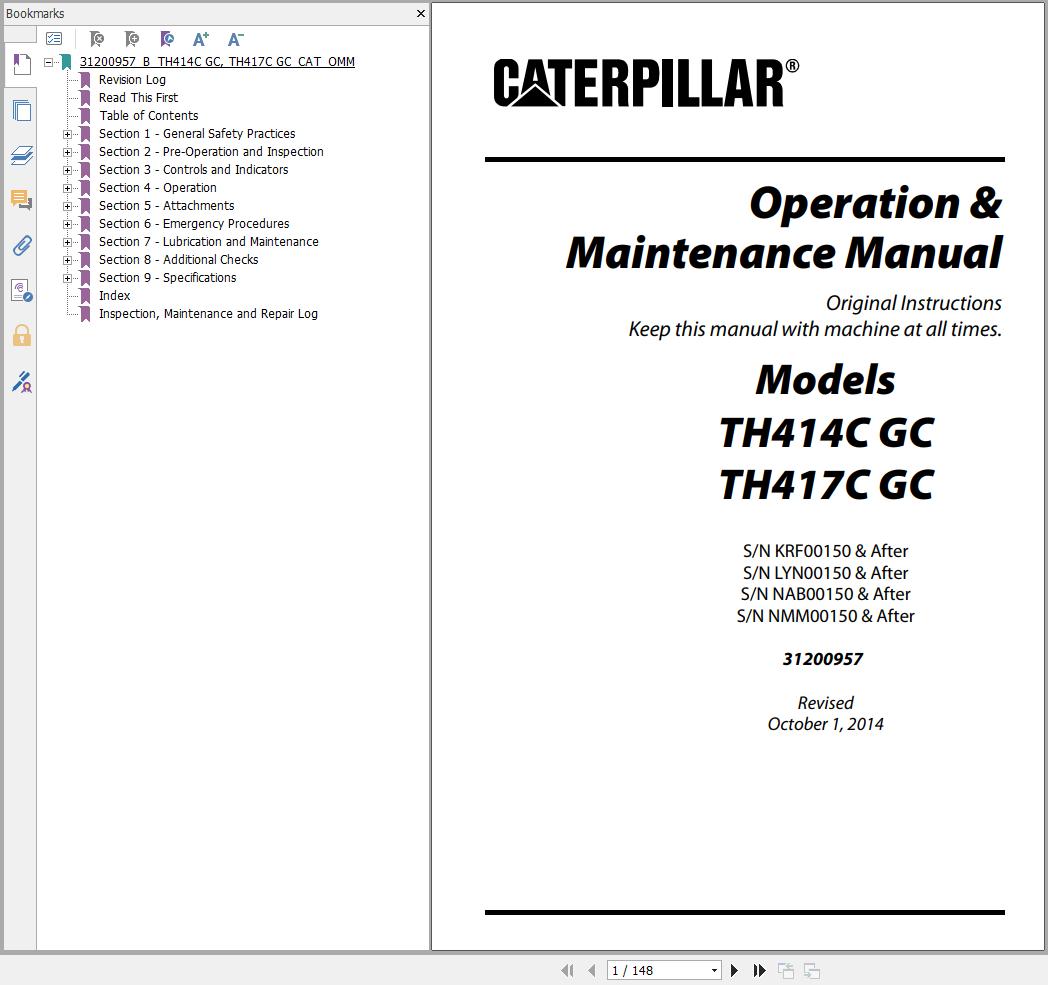 CAT Telehandler TH414C GC Parts Manual Service Manual Operation And Maintenance Manual