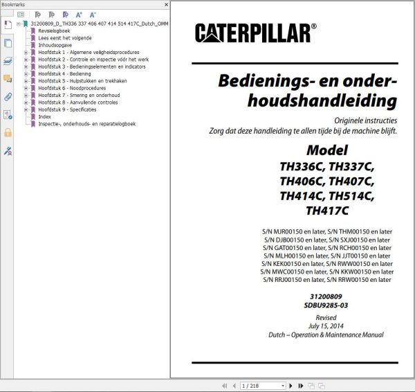 CAT Telehandler TH414C Parts Manual Service Manual Operation And Maintenance Manual