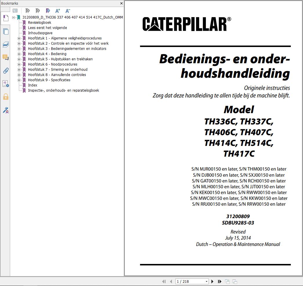 CAT Telehandler TH414C Parts Manual Service Manual Operation And Maintenance Manual