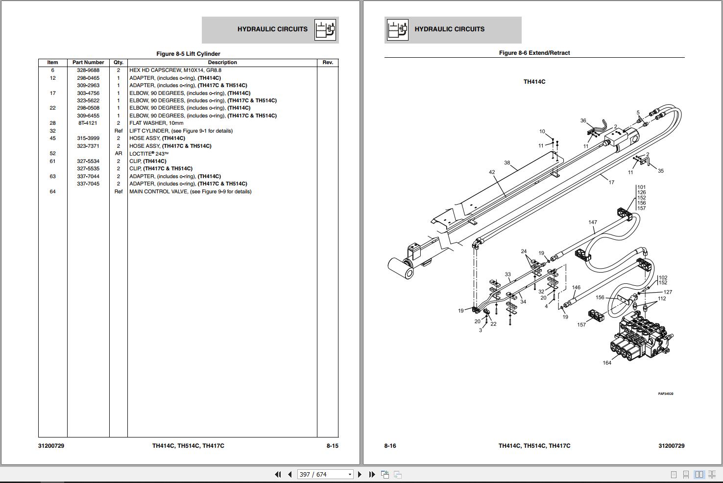 CAT Telehandler TH414C Parts Manual