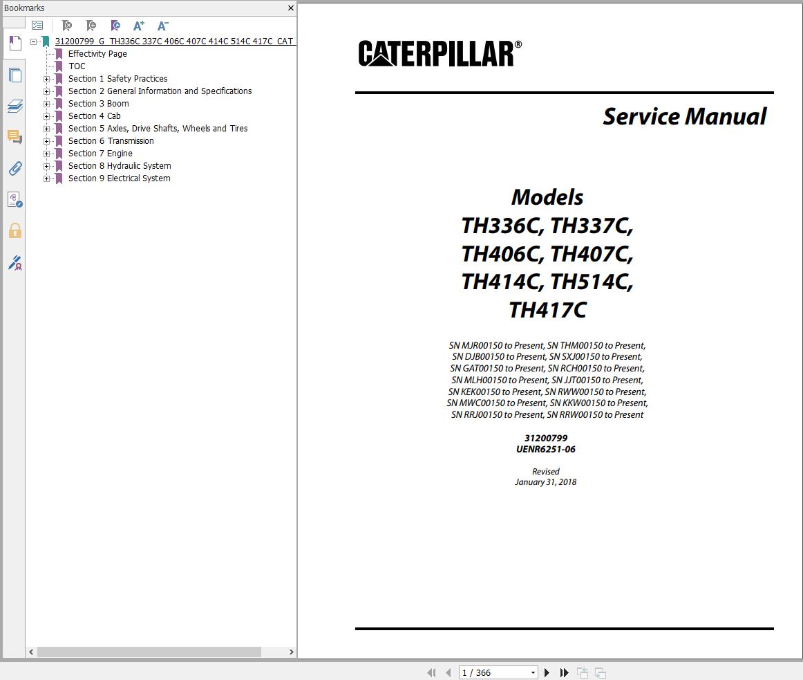 CAT Telehandler TH414C Service Manual