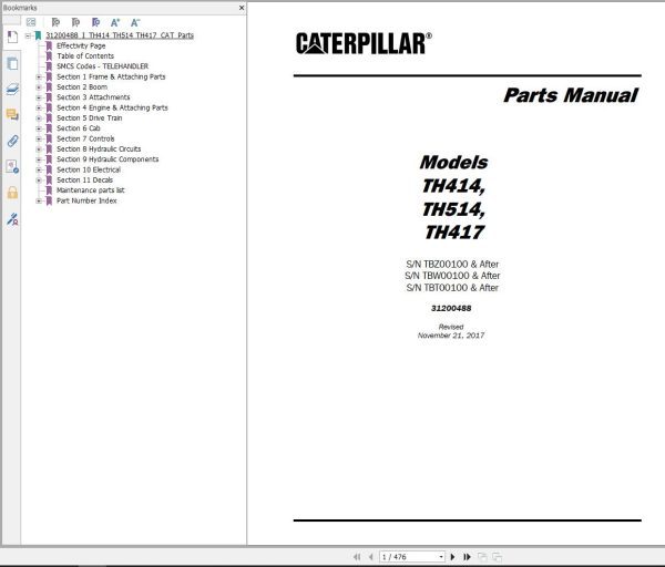 CAT Telehandler TH417 Parts Manual