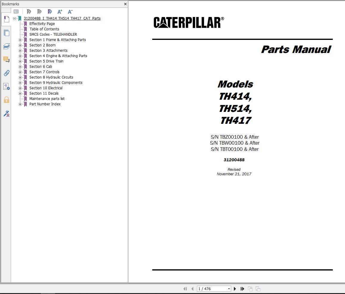 CAT Telehandler TH417 Parts Manual