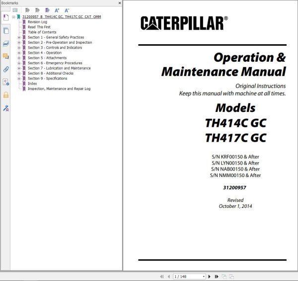 CAT Telehandler TH417C GC Operation And Maintenance Manual